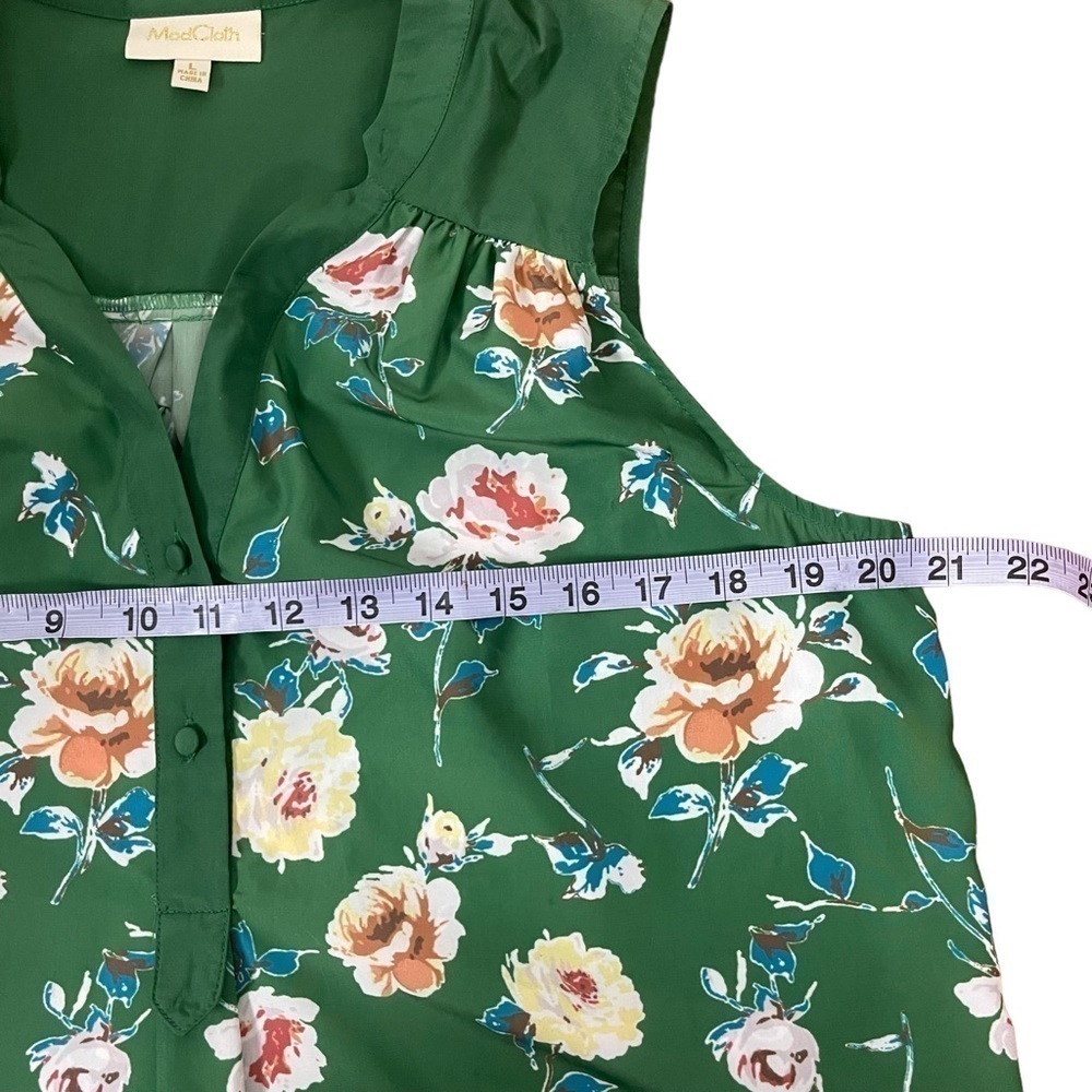 Euc ModCloth sleeveless top, floral, retro, green, size Large - Picture 5 of 12